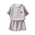 thumbnail image 1 of Économies d'Été! HVOBTTY Ensemble Décontracté 2 Pcs à Manches Courtes pour Filles, Ensemble d'Été pour Fille Col Rond Manches Courtes Shorts Ample Décontracté Ensemble 2 Pcs Gris, 1 An, 1 of 2