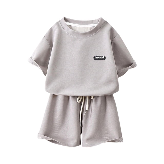 Économies d'Été! HVOBTTY Ensemble Décontracté 2 Pcs à Manches Courtes pour Filles, Ensemble d'Été pour Fille Col Rond Manches Courtes Shorts Ample Décontracté Ensemble 2 Pcs Gris, 1 An