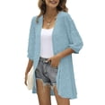 thumbnail image 2 of (2-Pack) Kcodviy Women Casual Cardigan Three V Neck Cardigan for Women Quarter Sleeve Open Front Fall Cardigans Lightweight Dots Cardigan Draped Leopard Print Cardigan Ruffles Cardigan, 2 of 7