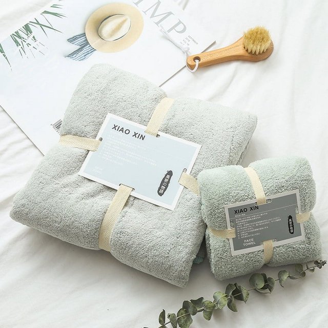 TopLLC Cotton 2 In 1 Bath Towel And Face Towel Soft-Bath Towels Set OF