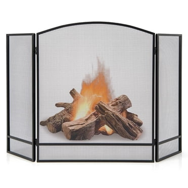 Gymax 3-Panel Fireplace Screen Foldable Wrought Metal Iron Mesh Fire Spark Guard