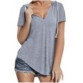 thumbnail image 1 of Timegard Hauts pour Femmes Col en V Manches Courtes Chandails à Capuchon à Cordon Chandail T-Shirt Confortable d'Été Tunique Décontractée, 1 of 5