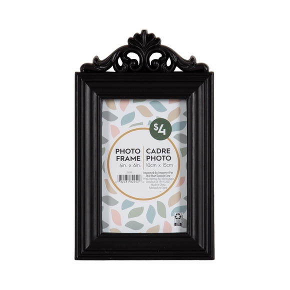 DesignOvation Cantua 4" x 6" Black Decorative Tabletop Picture Frame