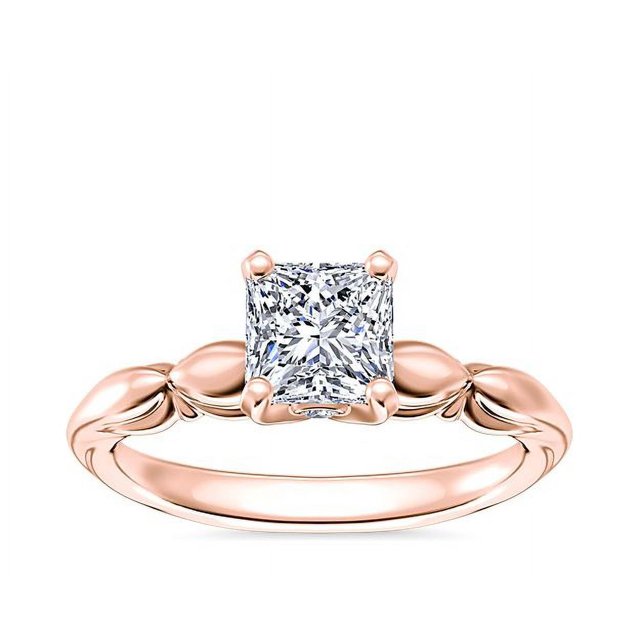 1.15 Carat Excellent Princess Cut Real Diamond Latest Design Solitaire Engagement Ring for Ladies Solid 14K Rose Gold Size 7.5