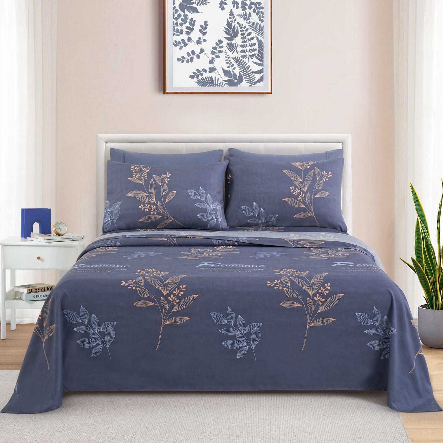 Literie Marina Décoration ultra douce et soyeuse, imprimée, en rayonne de bambou, toutes saisons, avec taies d'oreiller, motif floral romantique