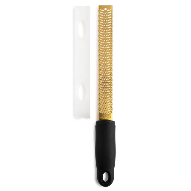 Thyme & Table Râpe Micro, Or avec une Poignée Ergonomique Noire et un Couvercle Blanc Protecteur, Dotée d'Une Lame Micro fine Longue et Étroite Dorée pour Râper les Fromages Durs, l'Ail et les Agrumes Zestés, Ustensile de Cuisine Idéal pour Ajouter de la Saveur et de la texture.