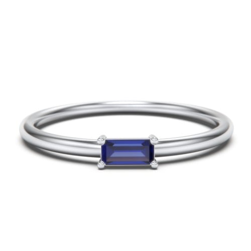 East-West Stackable Baguette Birthstone Ring - Blue Sapphire (September)