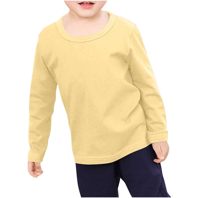 RXIRUCGD T-Shirts pour Tout-Petits Garçons Filles Mode Couleur Unie Col Rond Manches Longues Haut ( Jaune, Taille : 8-9 Ans )