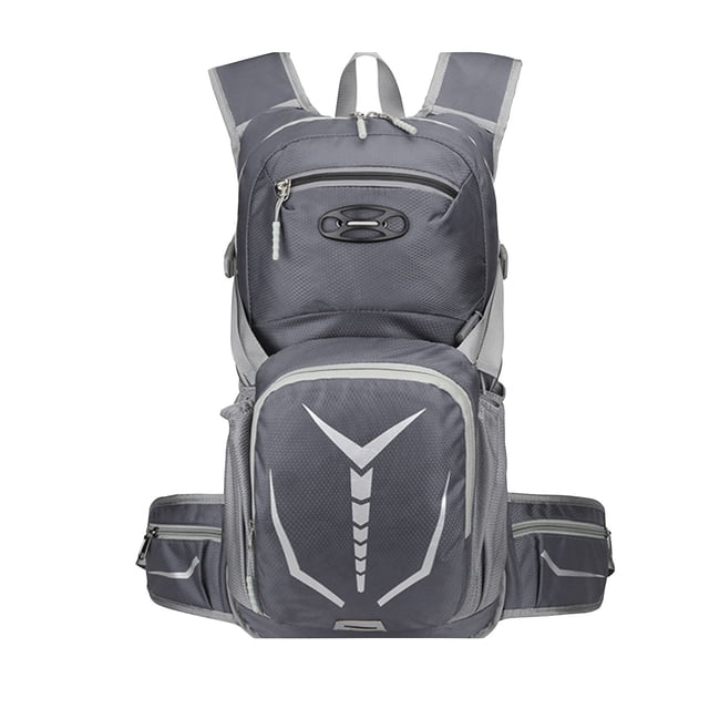 Insulated Hydration Backpack, a light blue waterproof nylon hydration pack designed for running, hiking, cycling, and camping. Features include thermal insulation to keep fluids cool for up to 4 hours, multiple storage compartments, and adjustable shoulder and chest straps for comfort. The backpack measures 50x24x10cm and weighs 420g. Water bladder not included.