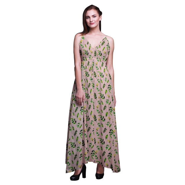 Bimba Robe Longue de Villégiature Imprimée pour Femmes à Cordon, Bretelles Spaghetti, Tenue de Plage - X-Grand
