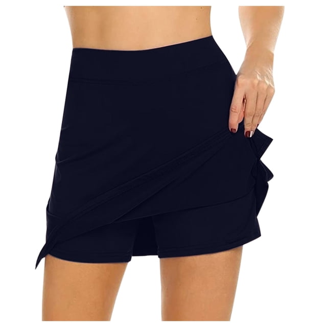 Ersazi Robe en Coton pour Femmes Jupe-Short de Performance Active pour Femmes Jupe Légère pour Course Tennis Sport Bleu Marine m