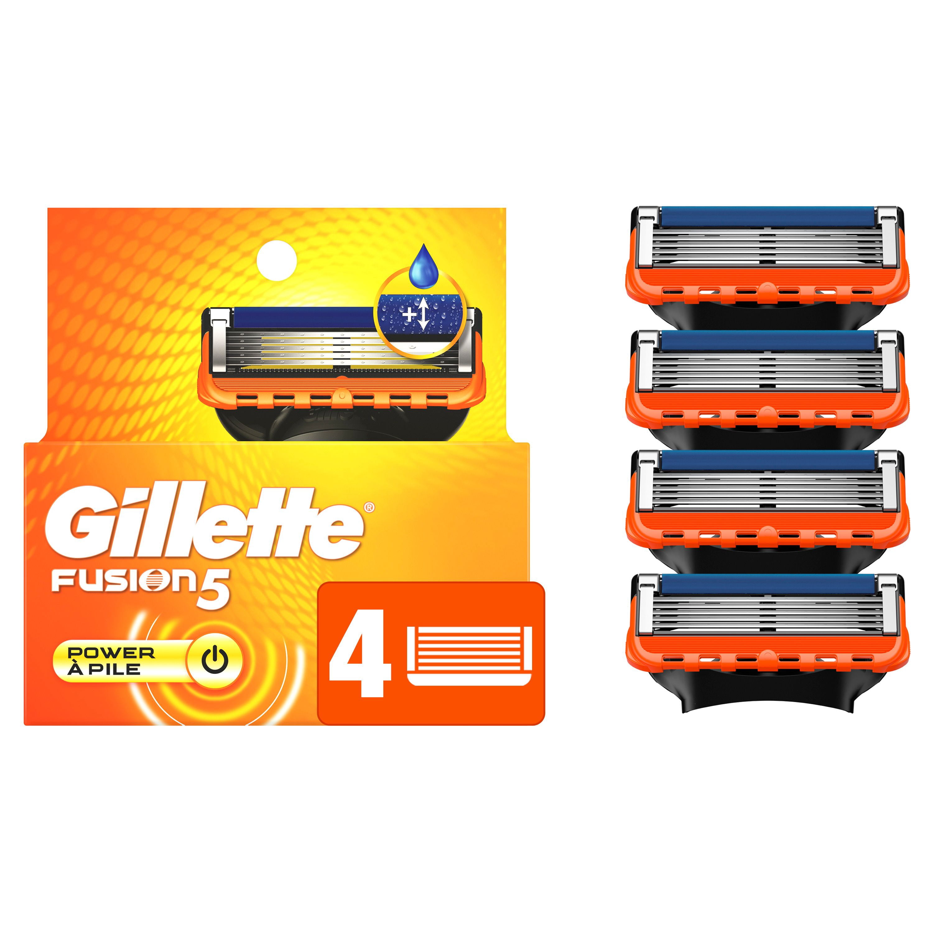 Gillette Fusion5 Power Recharges de Rasoir pour Hommes Cartouches de Rasoir, Bande Lubrifiante Plus Grand, Tondeuse de Précision, Lames de Rasoir à 5 Lames pour un Rasage de Près