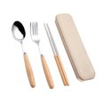 thumbnail image 3 of 3PCS Stainless Steel Flatware Tableware Cutlery Set with Beech Handle Include Fork Spoon Chopsticks Case, 3 of 7