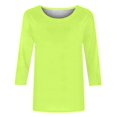 thumbnail image 5 of Pompotops T-shirt Uni pour Femme, Blouse Mi-Longue à Manches 3/4, Col Rond, Hauts Décontractés, Liquidation, 5 of 5