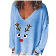 thumbnail image 1 of Mode Femme Décontractée Imprimé Col en V Ample Manches Longues T-shirt Haut Blouse Chandail, 1 of 9