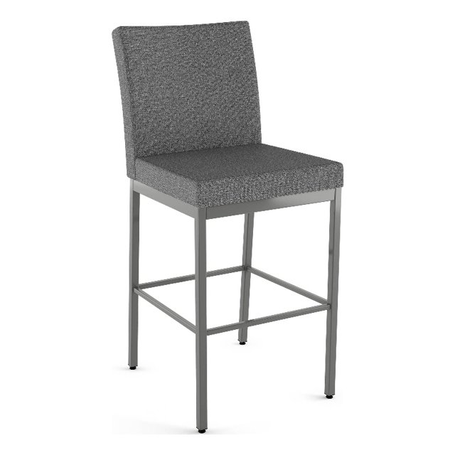 Amisco Perry Plus 30" Bar Stool - Grey Woven Fabric/Glossy Grey Metal