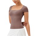 thumbnail image 1 of Plebaso T-shirt à Encolure Carrée à Manches Courtes pour Femmes, Décontracté, Couleur Unie, Coupe Ajustée, T-Shirt Mode 2025 pour Sorties, 1 of 6