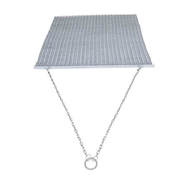 Yard Tuff 455TBDM ATV/UTV 5' x 4.5' Zinc & Steel Field Surface Leveling Drag Mat with a galvanized meshed lining and silver finish. The mat is constructed from durable steel with a rust-resistant powder-coat finish, designed for leveling fields, preparing seed beds, and other landscaping tasks. It includes a tow chain with a tow ring compatible with 2-inch tow balls, making it suitable for use with ATVs, UTVs, and utility tractors. Dimensions are 5 feet by 4.5 feet.
