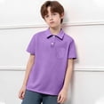 thumbnail image 2 of Luvoko Little Boys Uniform Pique Polo Shirt,Solid Color Print Uniform Performance for Little Boys Tops Short Sleeve with Collar, Front Button Closure(Purple,7-8 Years), 2 of 4