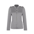 thumbnail image 4 of IROINID Veste Blazer Courte pour Femme, Encolure Ronde, Couleur Unie, Manches Longues, Coupe Ample, Petit Complet à Simple Boutonnage, Manteau Court, Haut, Gris, 4 of 5