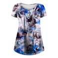 thumbnail image 4 of SMihono Hauts pour Femmes Été Décontracté Chic T-shirt Imprimé Col Rond Boutonné Plissé Manches Courtes Oversize pour Femmes, 4 of 4