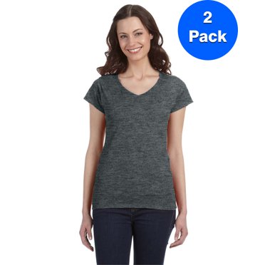 Gildan T-Shirt Ajusté à Col en V pour Femmes SoftStyle - G64VL (Lot de 2)