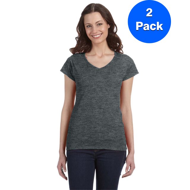 Gildan T-Shirt Ajusté à Col en V pour Femmes SoftStyle - G64VL (Lot de 2)