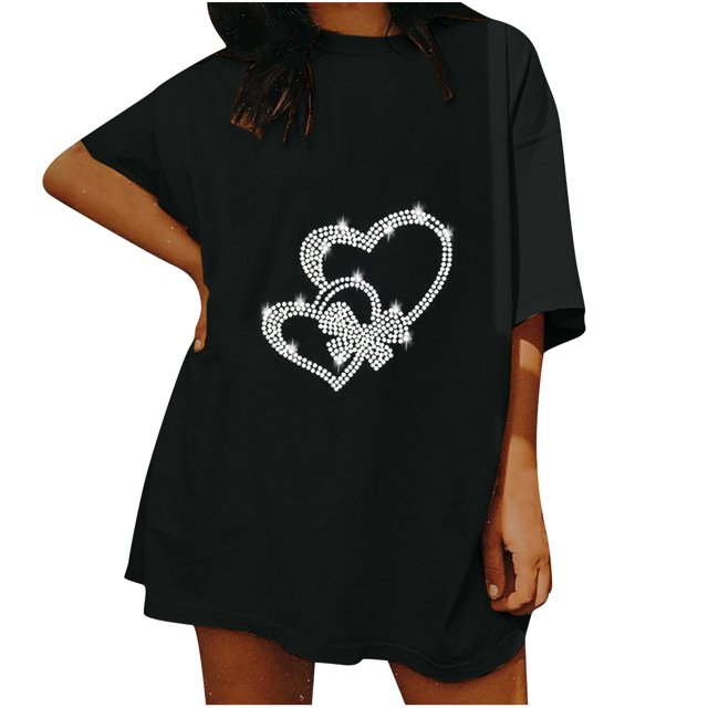 CEHVOM Woman Ladies Dropped Shoulder Sleeves Loose Short Sleeve Top Pullover Tops
