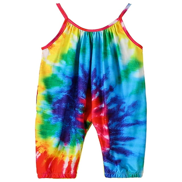 Toddle Sleeveless Jumpsuit with Tie-dye Pattern Printing Elastic Closure Clothing