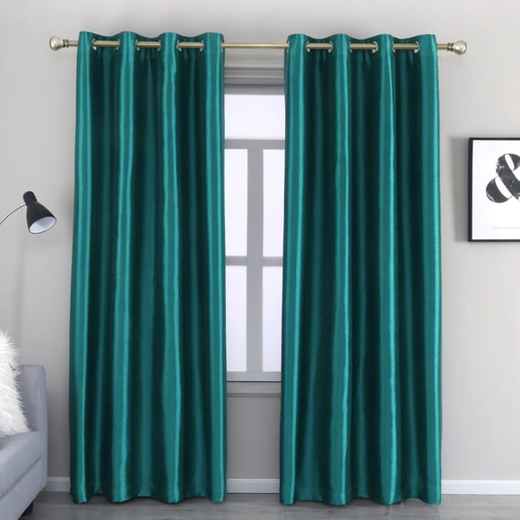 SURJDE Faux Silk Blackout Curtains, Fully Lined Solid Color Window Treatment Drapes for Bedroom and Living Room Thermal Insulated Grommet Top Room Darkening Drapes, (Teal, 52x63, 2 Panels)