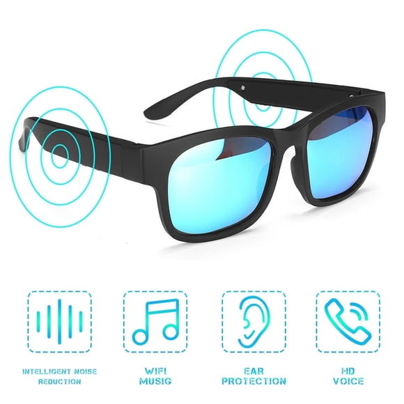DEBGFS Lunettes Intelligentes Sans Fil Bluetooth Lunettes de Soleil à Oreille Ouverte Musique et Appels Mains Libres Verres Polarisés Étanchéité IP4 Connecter Téléphones Mobiles et Tablettes (Bleu),Bleu