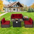 thumbnail image 1 of Costway 6PCS Patio Rattan Furniture Set 42" Fire Pit Table Cover Sofa Cushion Red, 1 of 10