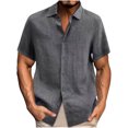 thumbnail image 1 of cfhntfmh Mens Button down Shirts Solid Summer Beach Vacation Tops Cotton Linen Short Sleeve Shirts, 1 of 4