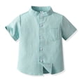 thumbnail image 2 of LUOGENLI Shirts for Boys Work Spring Spring Summer Boys Short Sleeved Shirt Solid Color Single Cotton Cardigan Children's Shirt Maxi Tops with Slit Plus Size Mint Green Size 4-5 Years, 2 of 3