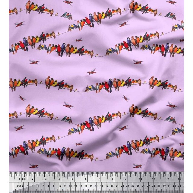 Soimoi Georgette Viscose Fabric Colorful Bird Decor Fabric Printed Yard 42 Inch Wide