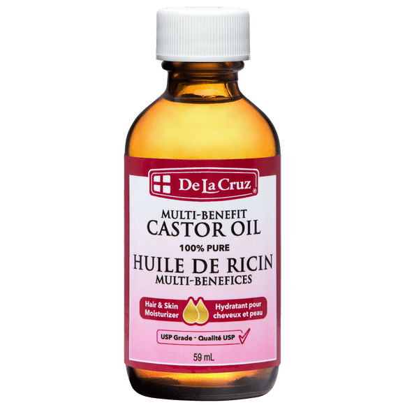 De La Cruz 100% Pure Multi Benefit Castor Oil, Expeller Pressed USP Grade Castor Oil for Hair, Skin, Eyelashes & Eyebrows, 2 fl Oz