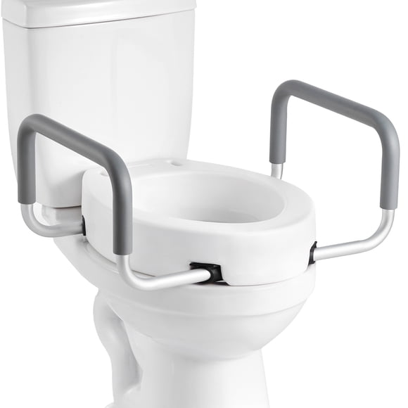 VEVOR Siège de Toilette Surélevé avec Accoudoirs, Capacité de Charge de 300 Lb, Hauteur de Levage de 3,5 Po, Rehausseur de Siège de Toilette Surélevé pour Commode Élargie avec Poignées Rembourrées pour Aînés, Personnes Âgées, Handicapés, Personnes Handicapées et Adultes