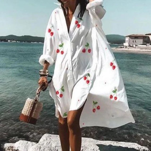 Pisexur Robe Longue à Manches Longues Col en V Mode Women Chemise Imprimée Irrégulière à Manches Longues Col en V Longue Robe Women Blouse
