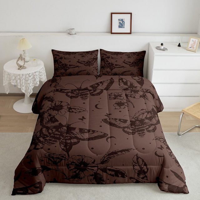 Erosebridal Damask Moth Bedding Full Comforter Set, Sugar Skull Down Comforter, Mandala Flower Decor, Ultra Soft 3-Piece