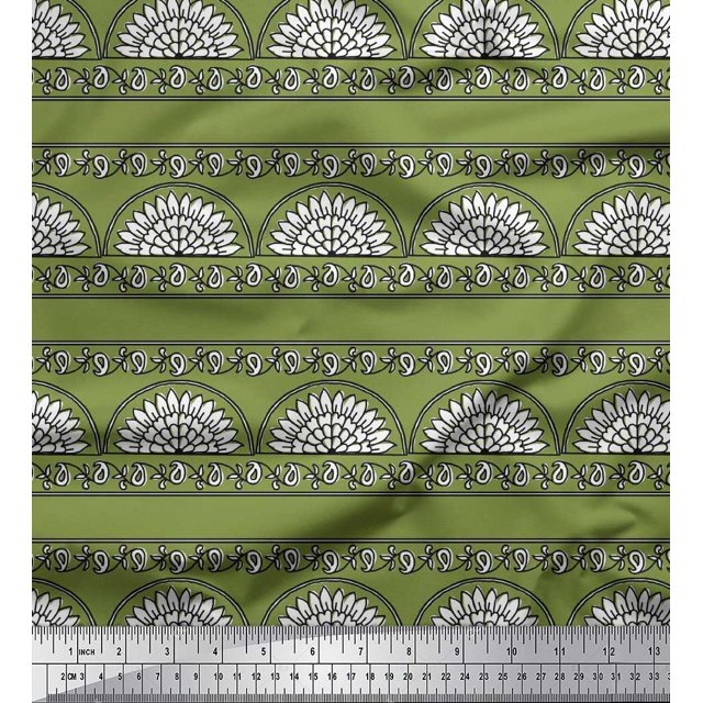 Soimoi Polyester Crepe Fabric Leaves,Floral & Paisley Block Fabric Prints by Yard 42 Inch Wide