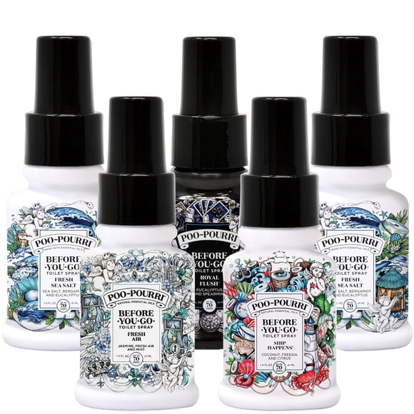 Poo-Pourri Ensemble - Comprend des Agrumes Originaux, du Sel de Mer Frais, de l'Air Frais, Ship Happens et des Bouteilles Royal Flush de 1,4 Once