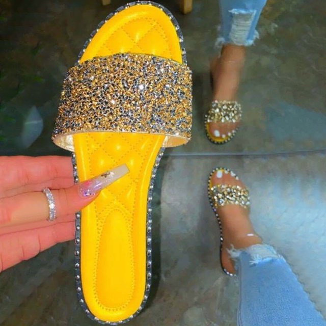 LSLJS Fashion Flat Sandals Rhinestone Slipper Summer Beach Slipper, Women's Slippers