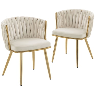 HOMCOM Ensemble de 2 Chaises de Salle à Manger, Chaises de Cuisine Rembourrées en Velours, Crème
