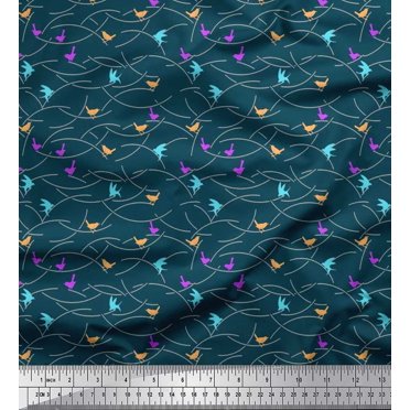 Soimoi Modal Satin Fabric Bird Artistic Fabric Prints by Yard 42 Inch Wide