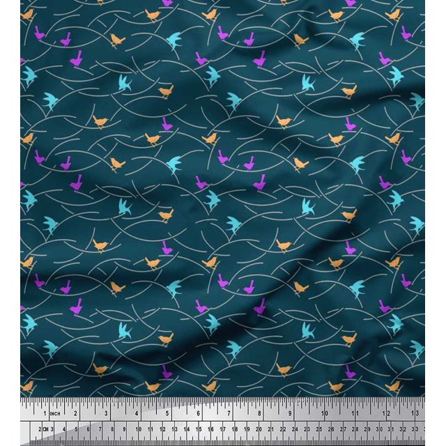 Soimoi Poly Georgette Fabric Bird Artistic Decor Fabric Printed Yard 42 Inch Wide