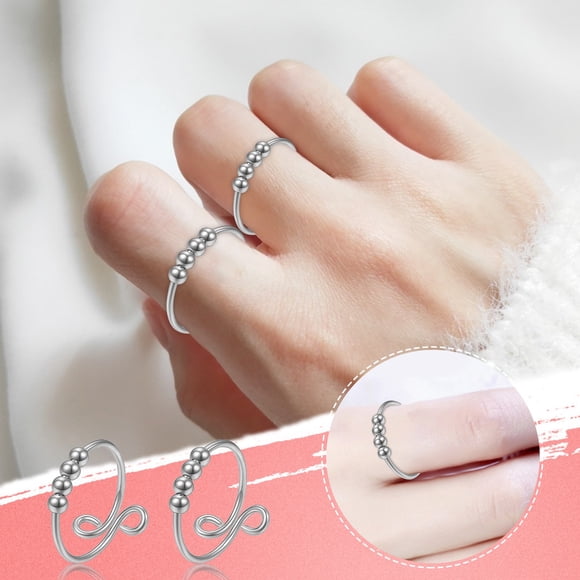 Bradem Rings Clearance! 2 Pieces of Silver Single-Turn Spiral-Turn Rotating Rings Anti-Stress and Anxiety Ring Rings, Silver, Lady Ring Clearance Sale, 2Pcs Anti-Stress Anxiety Rings (Silver X2)