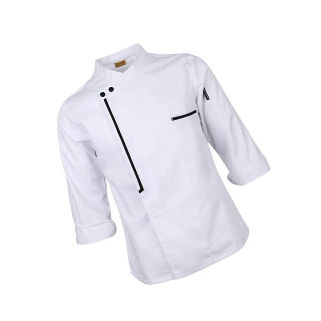 Retro Chef Jacket Coat Uniform Workwear Waiter Long Sleeve Hotel Kitchen Apparel 3XL White