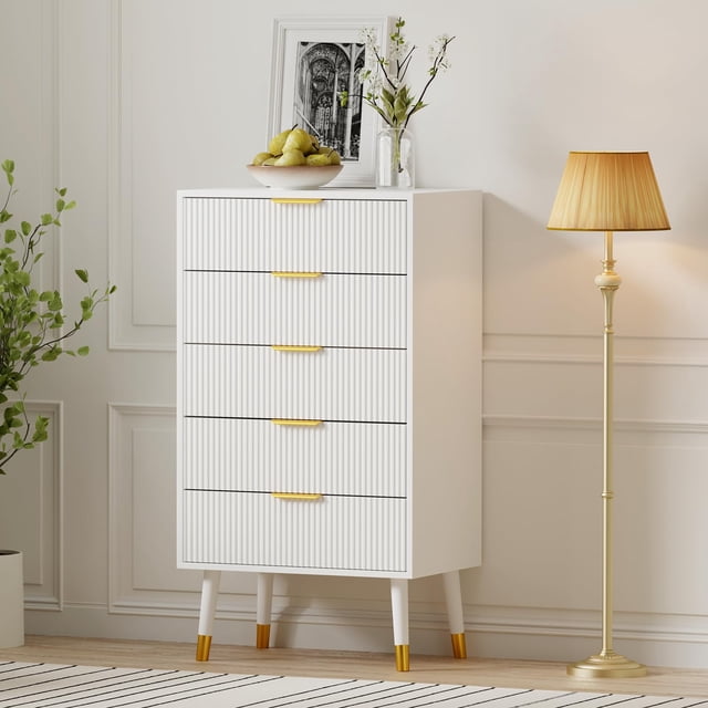 EDTara Commode de Chambre avec 5 Tiroirs, Commode Contemporaine et Unité d'Organisation d'Armoire, Petite Table de Nuit Cannelée pour Maximiser le Rangement dans Toute Chambre