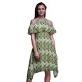 thumbnail image 1 of Bimba Green Tie-Dye Printed Womens Ruffle Front Cold Shoulder Swing Shift Dress - Medium, 1 of 6