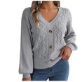 thumbnail image 2 of zanvin Chandails pour Femmes, Mode Femmes Décontractée à Boutons Manches Longues Col en V Gardant au Chaud Chandail de Sortie, Gris, P, 2 of 6